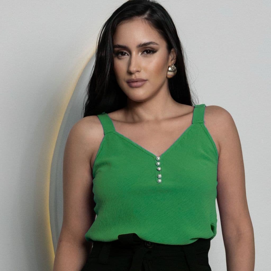 Blusa Regata Feminina Alça Grosa  Decote Em V Casual/Básica Duna Verão ENTREGA DIRECTA