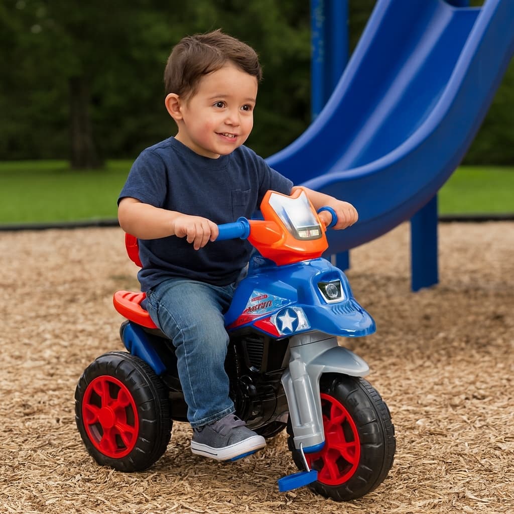 Triciclo Infantil Moto Pedal Haste Empurrador Azul Seguro Confortavel Resistente