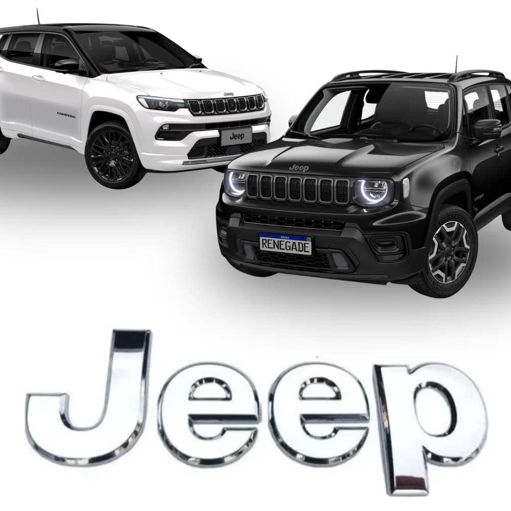 Emblema Letreiro Dianteiro Capô Jeep Renegade e Jeep Compass 2015 até 2025 Cromado Grafite Preto