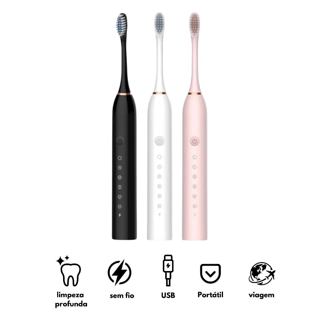 Escova de dentes elétrica carregamento USB 6 velocidades à prova d'água 4 cabeças de escova cabeças de substituição