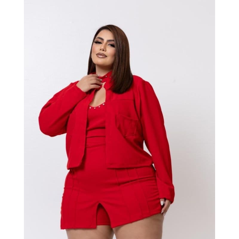 CONJUNTO TRIO CASACO+CROPED+SHORT SAIA MODA PLUS SIZE FEMININA REF 20