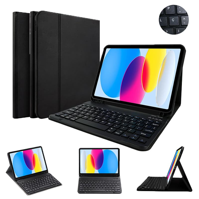 Capa Com Teclado Para Samsung Tab S10fe Plus (13,1") Com Tecla Ç E Compartimento Para Caneta