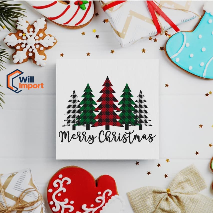 Placa Decorativa de Natal ‘Feliz Natal’ – Enfeite para Árvore, Mesa e Prateleira, Estilo Rústico Country
