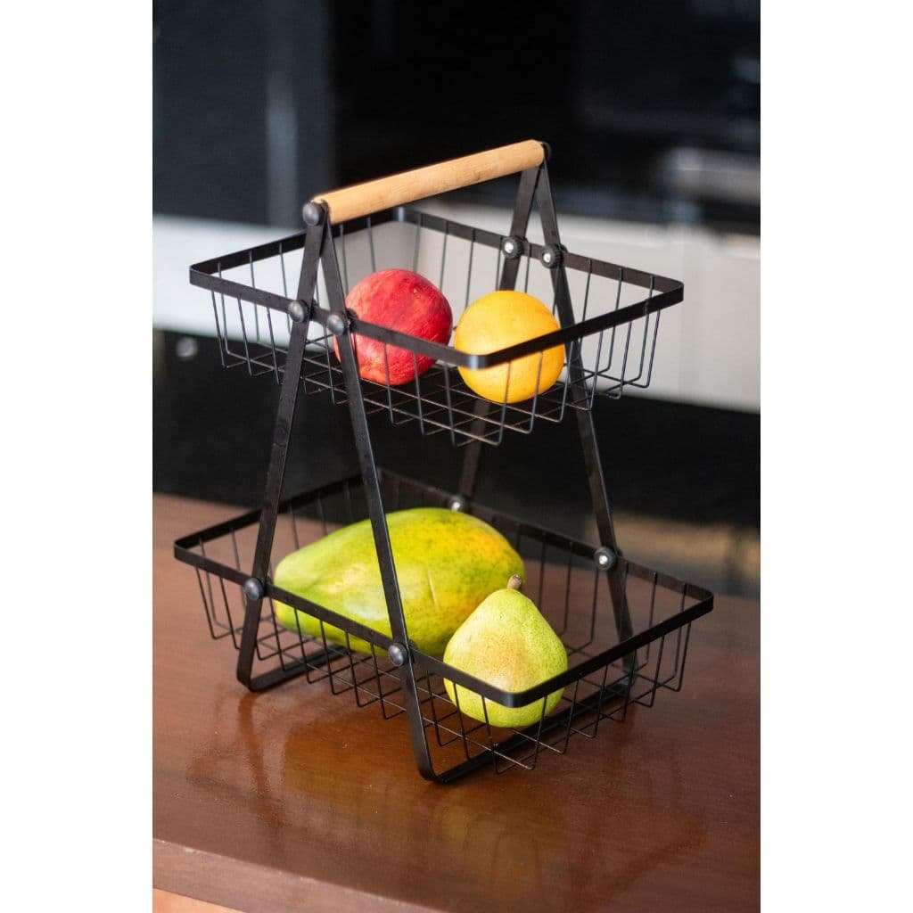 Fruteira, fruteiro de metal, com dois cestos, cor preto, montagem facil, 31cm, organiza sua cozinha, entrega imediata