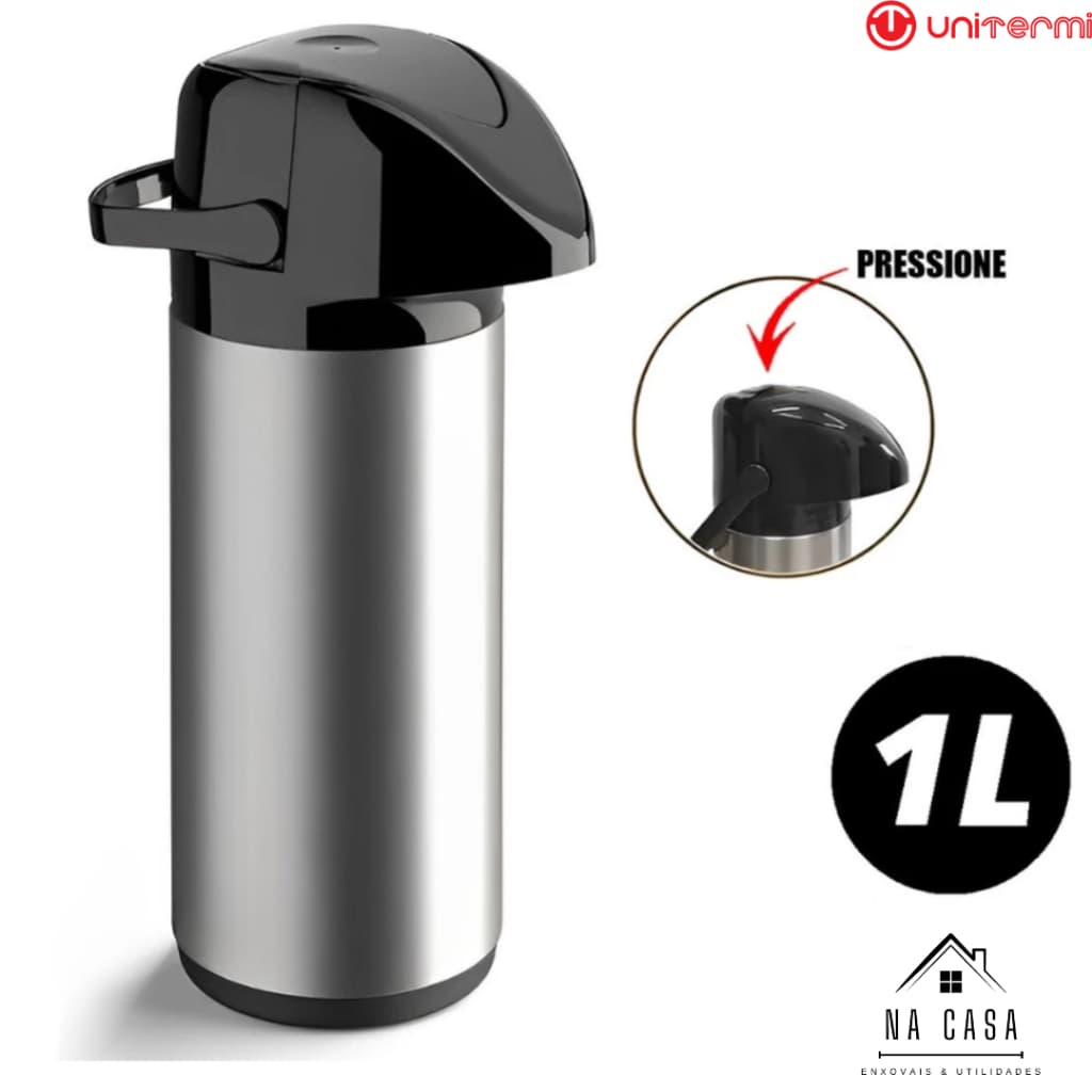 Garrafa de Café Térmica-1 Litro-600 ML em Inox Bebidas Quentes e Geladas Verona-Chimarrão/chá/Leite