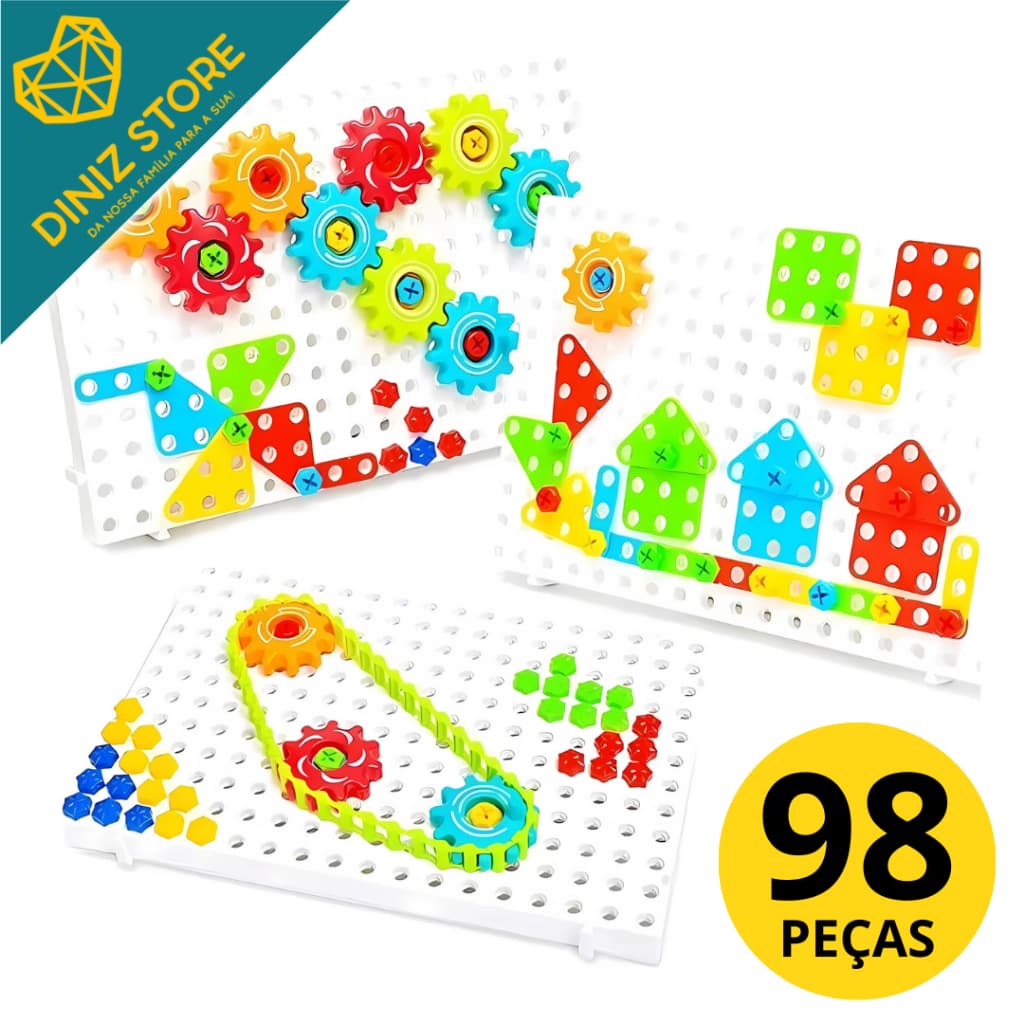 Kit Ferramenta Infantil Quebra-Cabeça Engrenagem 98 Peças Brinquedo