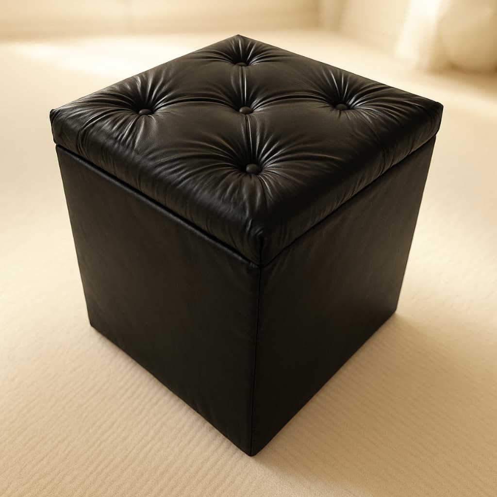 Puff Baú Estofado em Corino 45x48 – Ideal para Quarto, Sala, Penteadeira e Organização