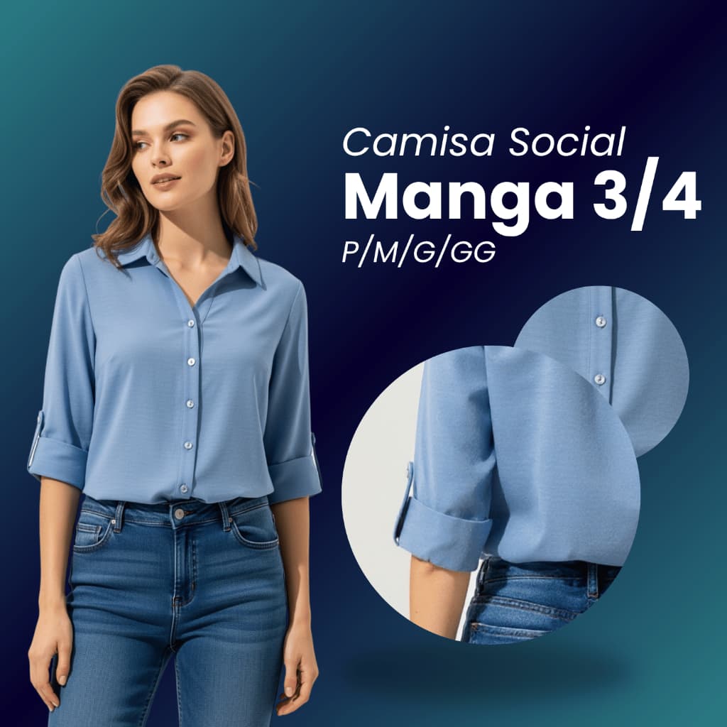 Camisa Feminina Social Manga 3/4 Camisa Social Feminina Com Lycra Camisete Social Tecido Não Amassa