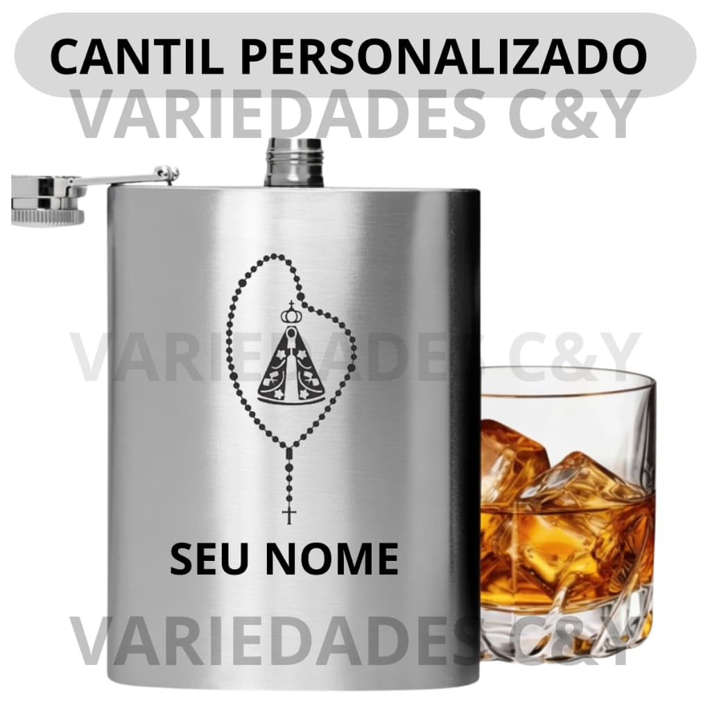 Cantil de Inox Personalizado 237ml Presente Masculino e Elegante