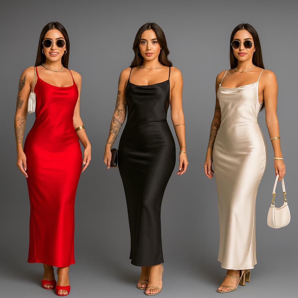 Vestido Mídi Feminino Cetim - Moda Elegante Alça Fina Regulável Tendência Elegancia 2,0