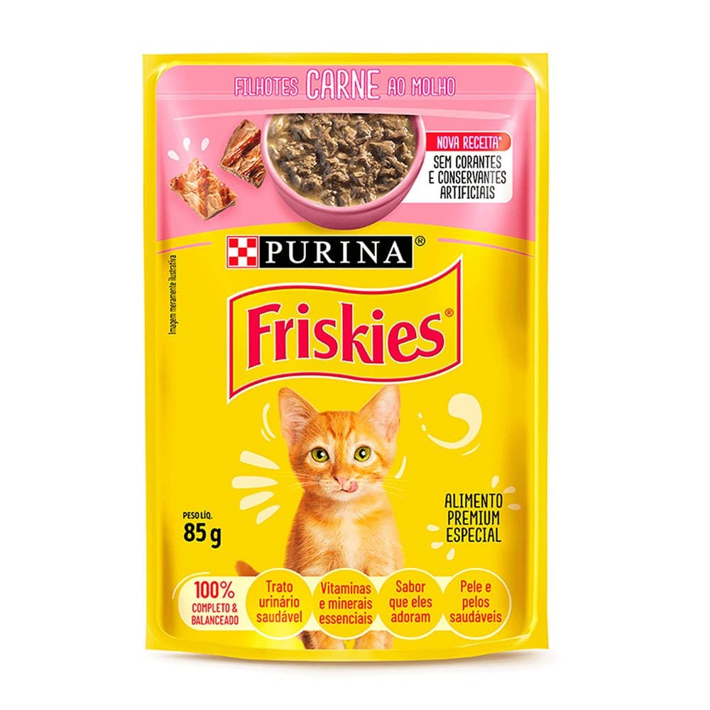 Ração Úmida Sachê Friskies Gatos Filhotes Carne Ao Molho 85g