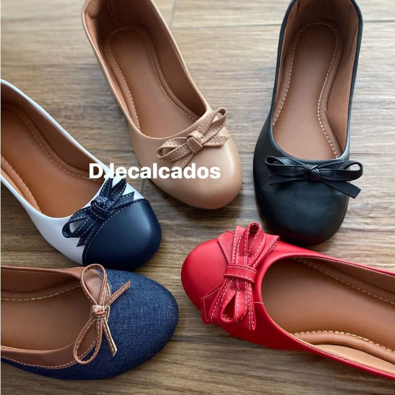 Sapatilha Feminina Bico Redondo Elegante Casual Sapatilha Bico Redondo Laço
