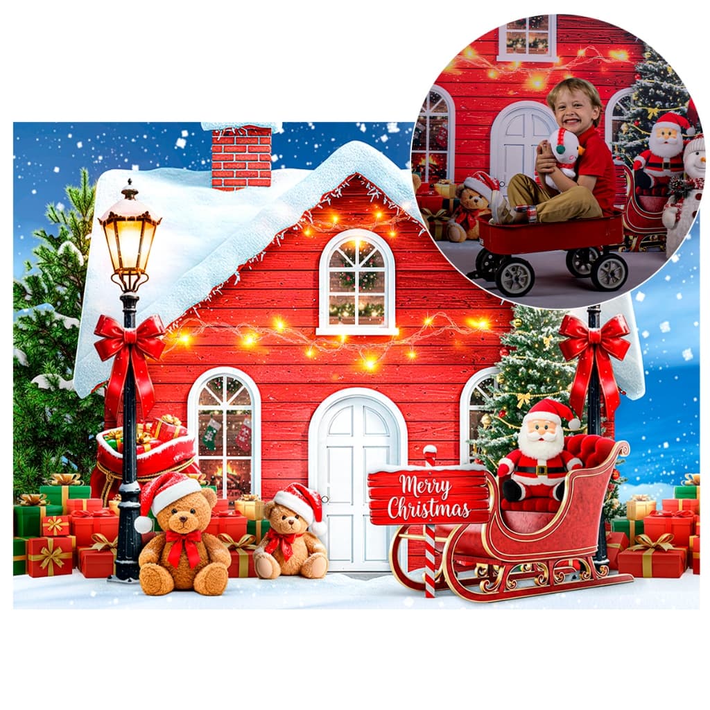 Painel Retangular Feliz Natal Newborn Papai Noel em Tecido 1,5x2,2 Mt