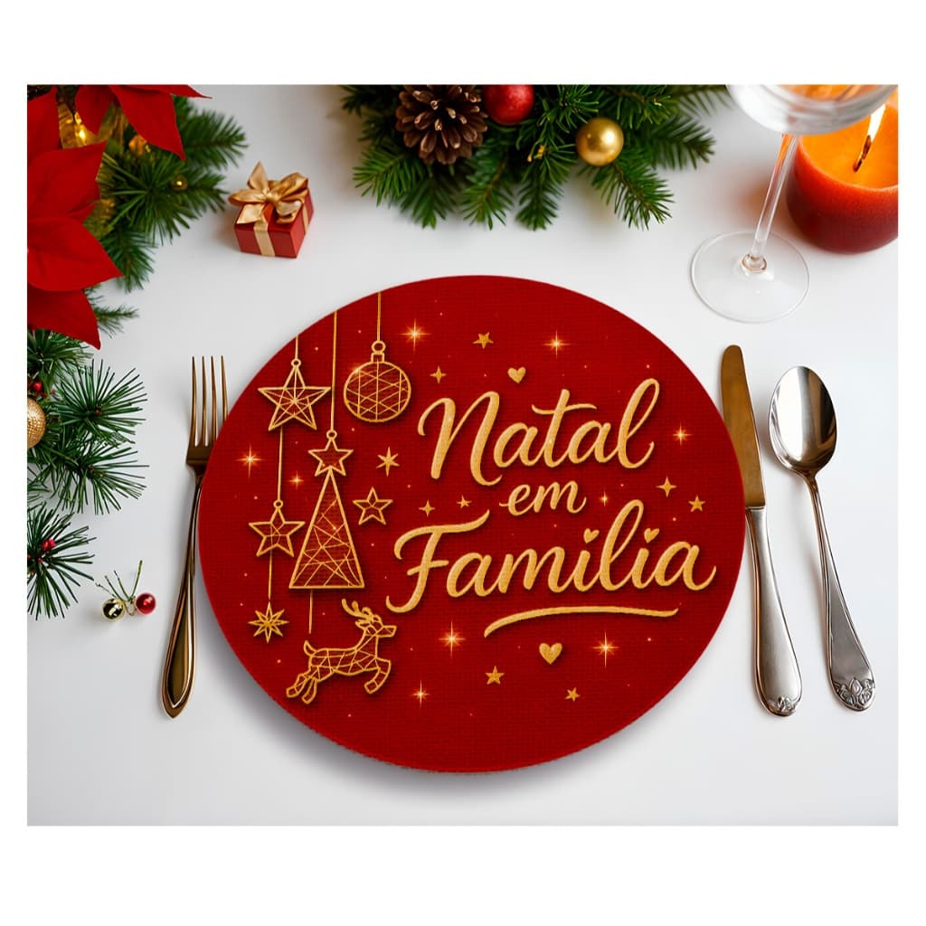 Jogo 6 Capas Sousplat Decoração Natal Estampas Exclusivas 3D Em Tecido 35cm x 35cm