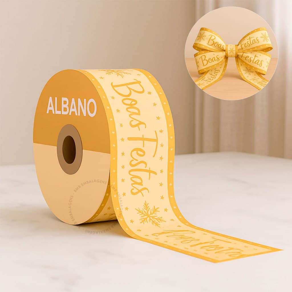 Fita Maxi Albano Boas Festas Dourado 32mmx 100m Laço Bola Decoração