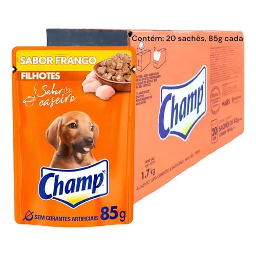 Ração Umida Champ Filhote Frango 85g - Caixa Com 20 Unidades