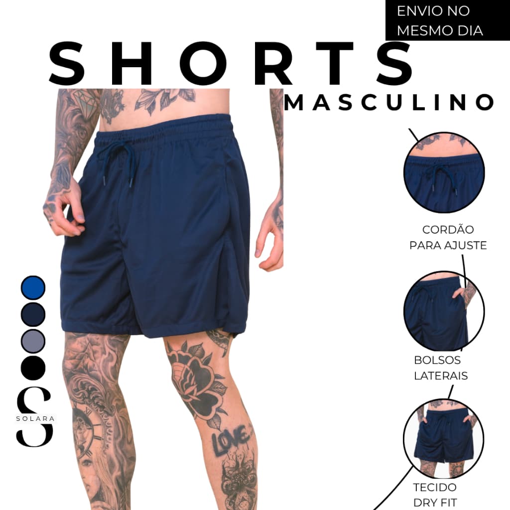 Shorts Esportivo Com Bolso Masculino Dry Fit Academia Casual Praia Futebol