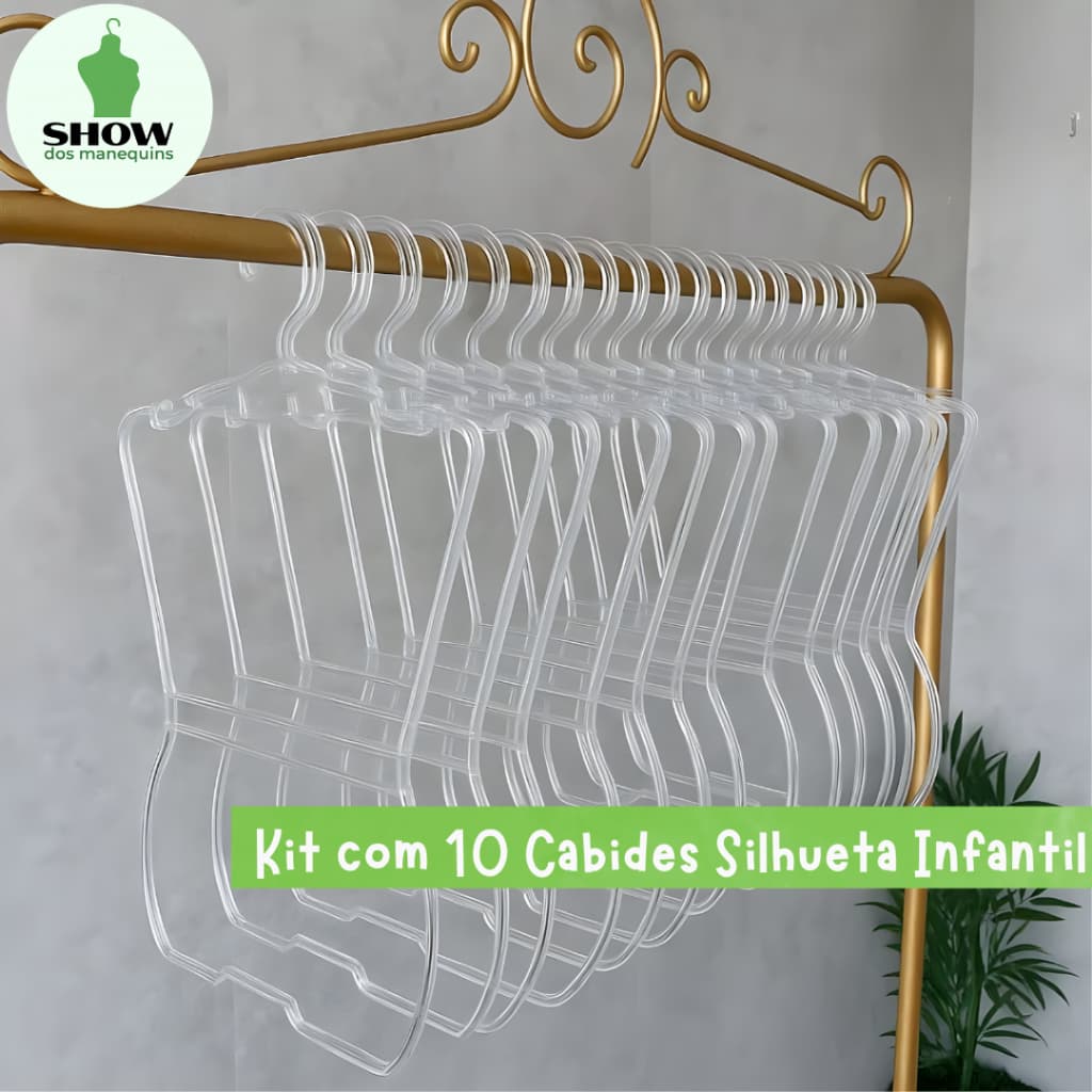Kit 10 Cabides Infantis Silhueta Transparente – Ideal para Lojas e Closets