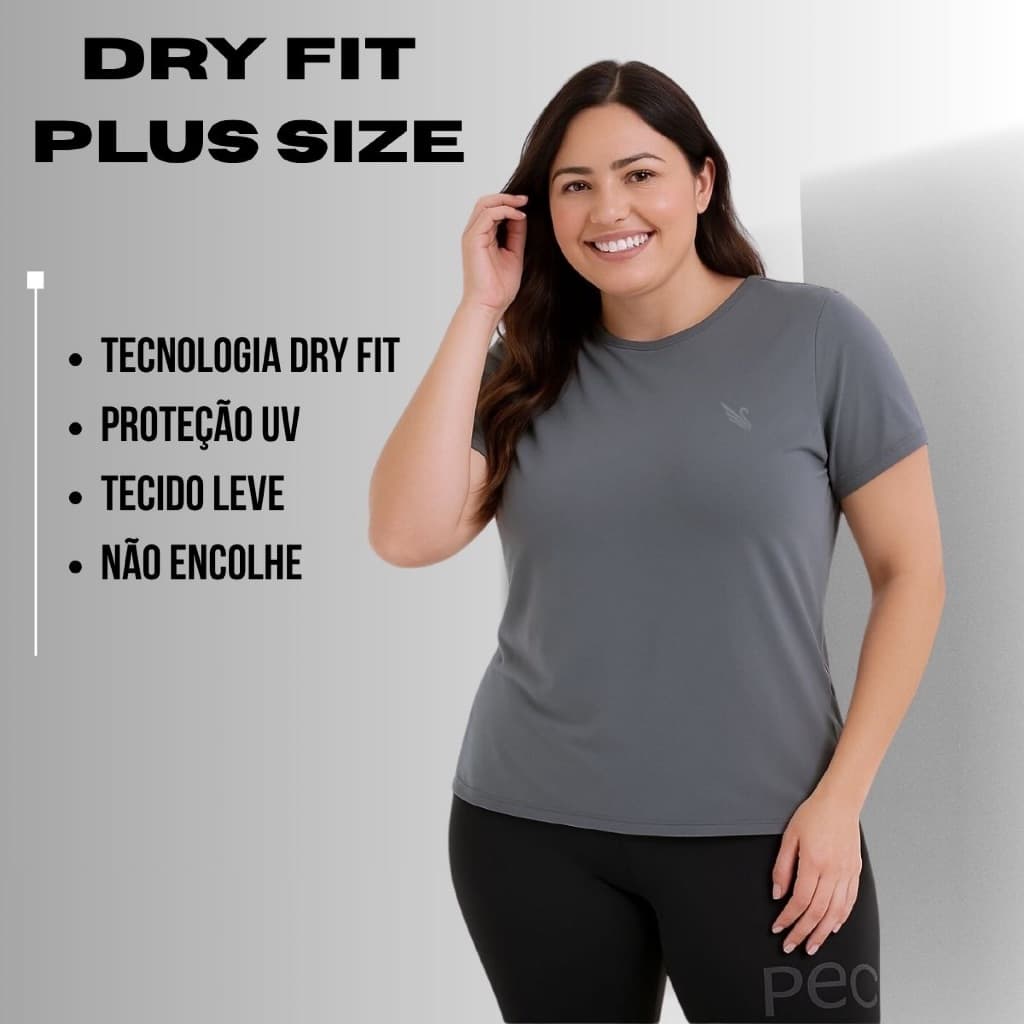 Camiseta Dry Fit Plus Size Tamanho Nobre Curves academia Treino Dry Fit do P ao G2