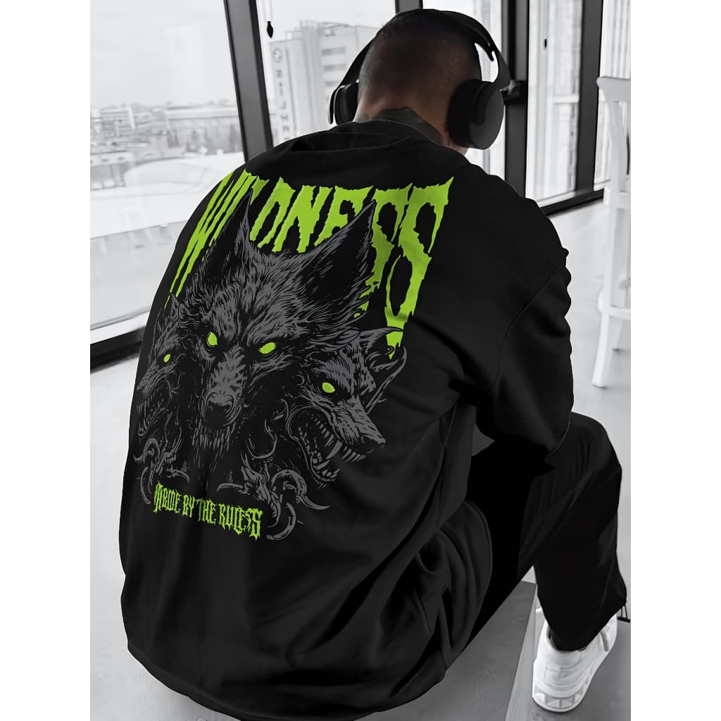 Camiseta Streetwear Oversized 100% algodão estilo treino academia largo lobo