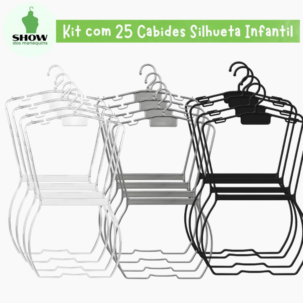 Kit 25 Cabides Silhueta Infantil Transparente – Design Moderno e Reforçado