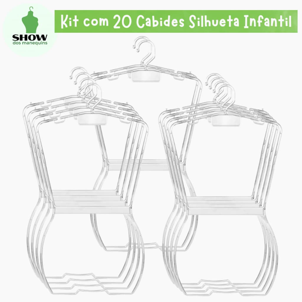 Kit 20 Cabides Silhueta Infantil Clean Transparente – Ideal para Moda Praia e Roupas Leves
