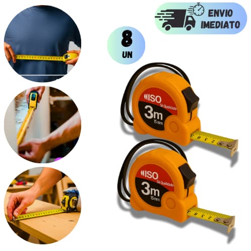 KIT 2 A 8 TRENA MÉTRICA SQ ALTA PRECISÃO FITA DE AÇO PROFISSIONAL COM TRAVA FERRAMENTA PARA OBRA PEDREIRO