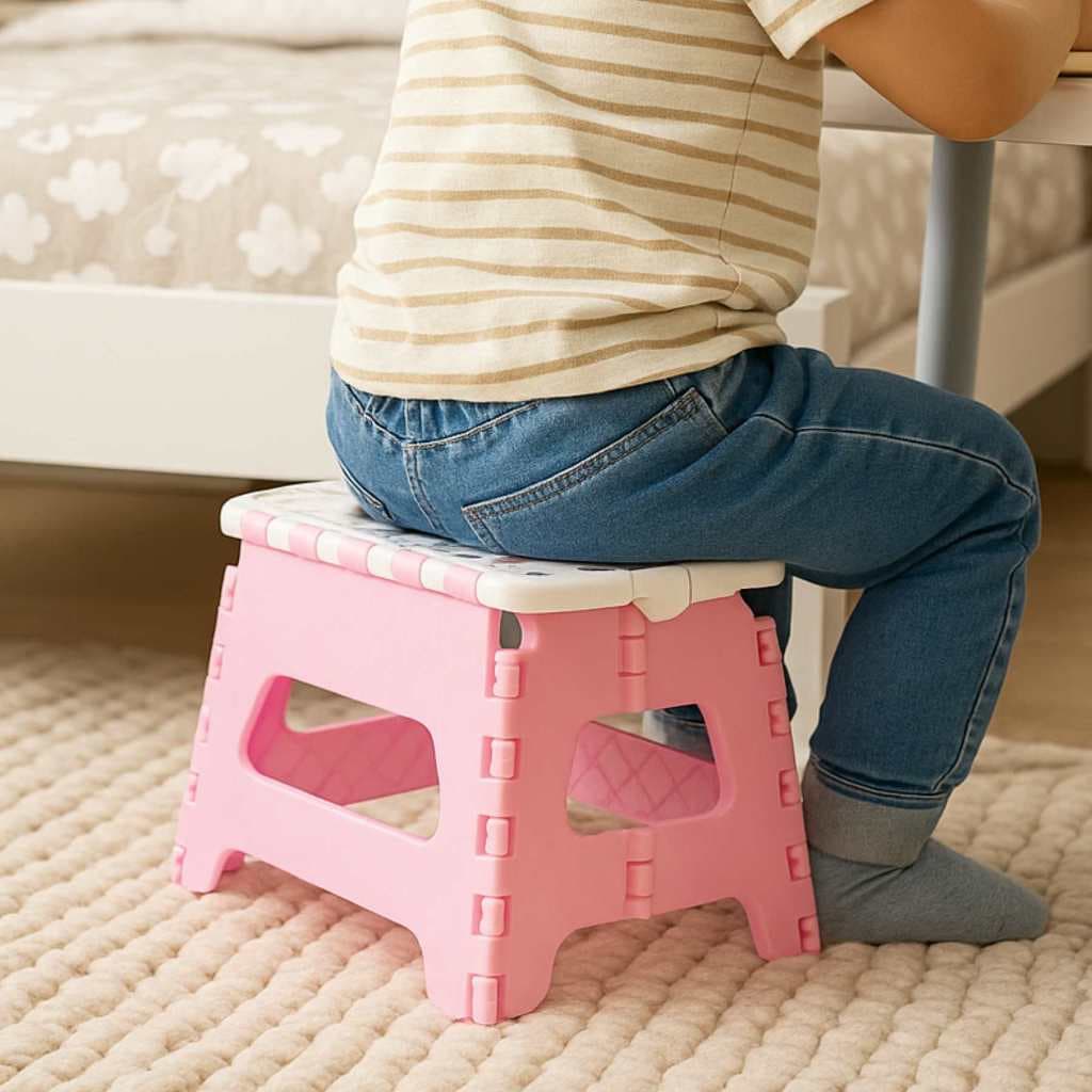 Banquinho Multiuso Dobrável Plástico Portátil pra Crianças COR ROSA
