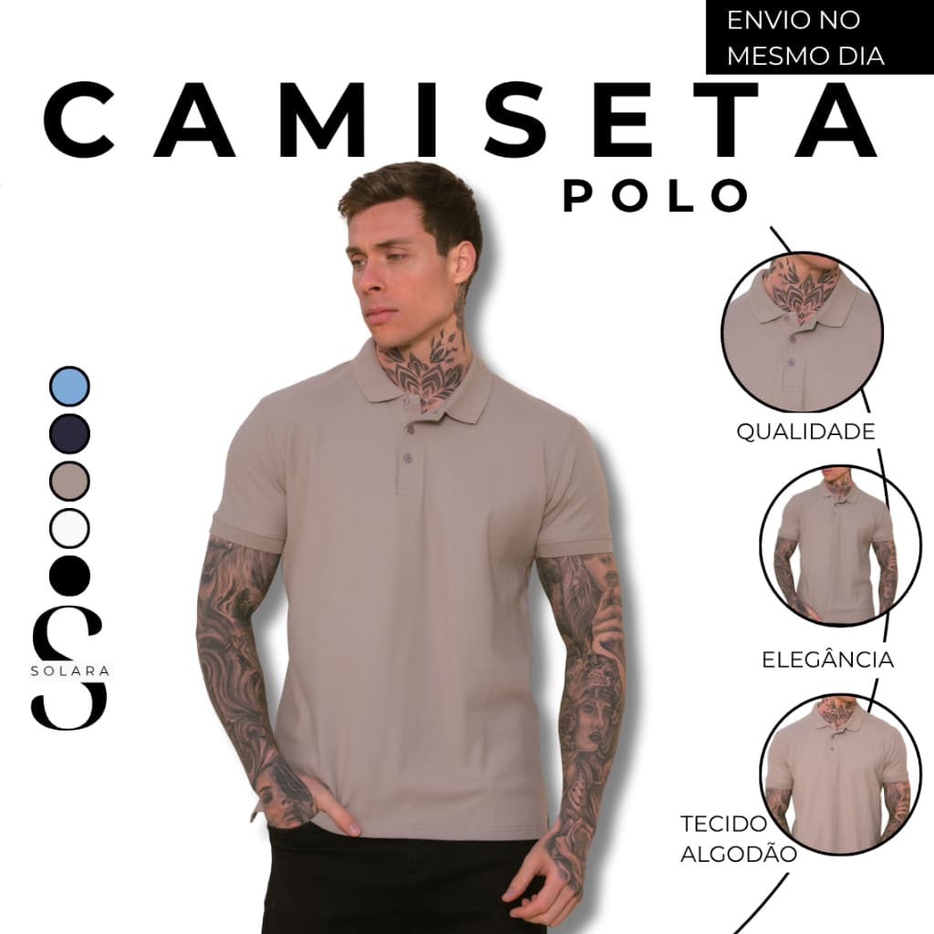 Camisa Polo Algodao com Botao Masculina Camiseta Premium Elegante