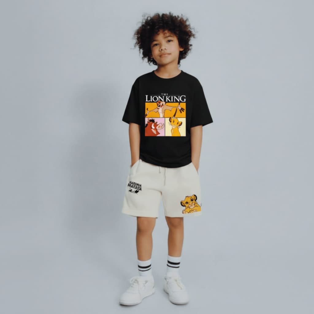 Kit Infantil Rei Leão Camiseta E Bermuda Conjunto Menino Hakuna Matata Blusa 100% Algodão Bermuda Moletom