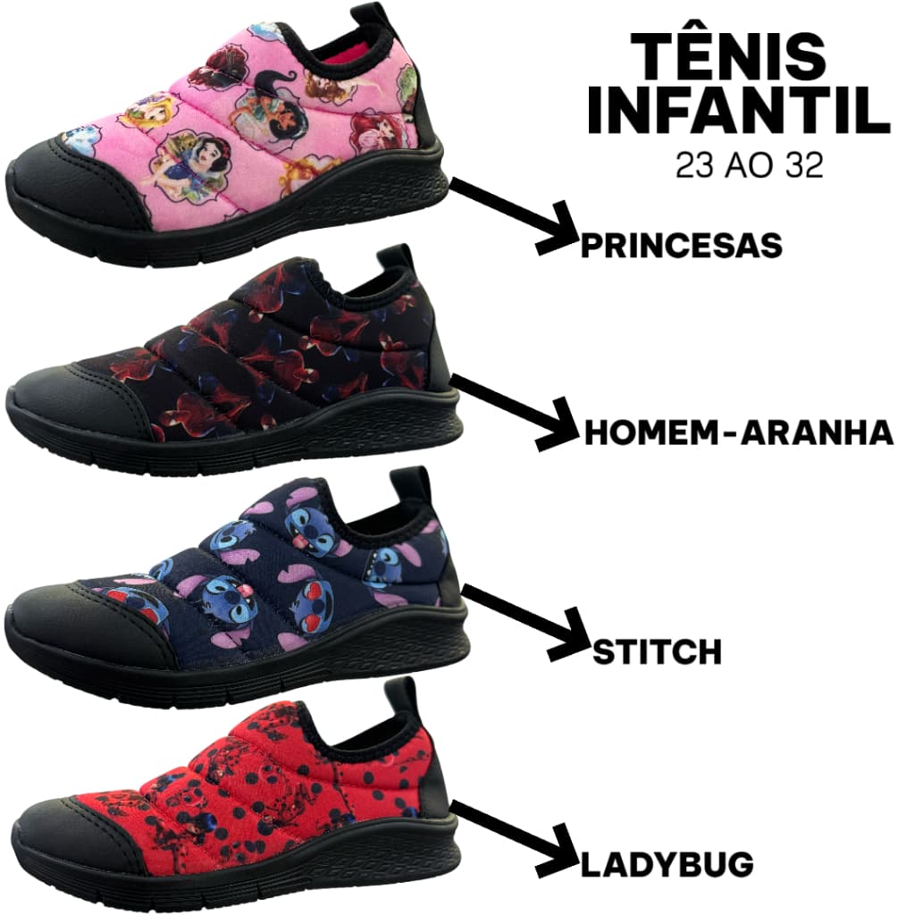 TENIS INFANTIL PARA MENINA SEM CADARÇO REFORÇADOS E PERSONALIZADOS