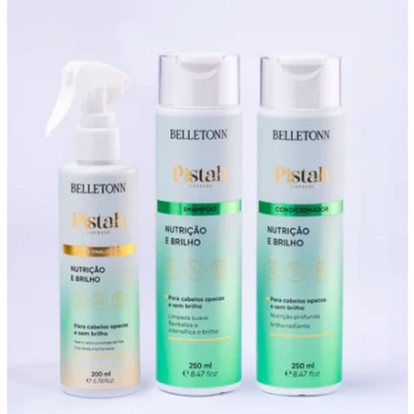 Linha Pistache Nutrição e Brilho Belletonn Pistah Kit Shampoo + Condicionador + Fluído Termoativado