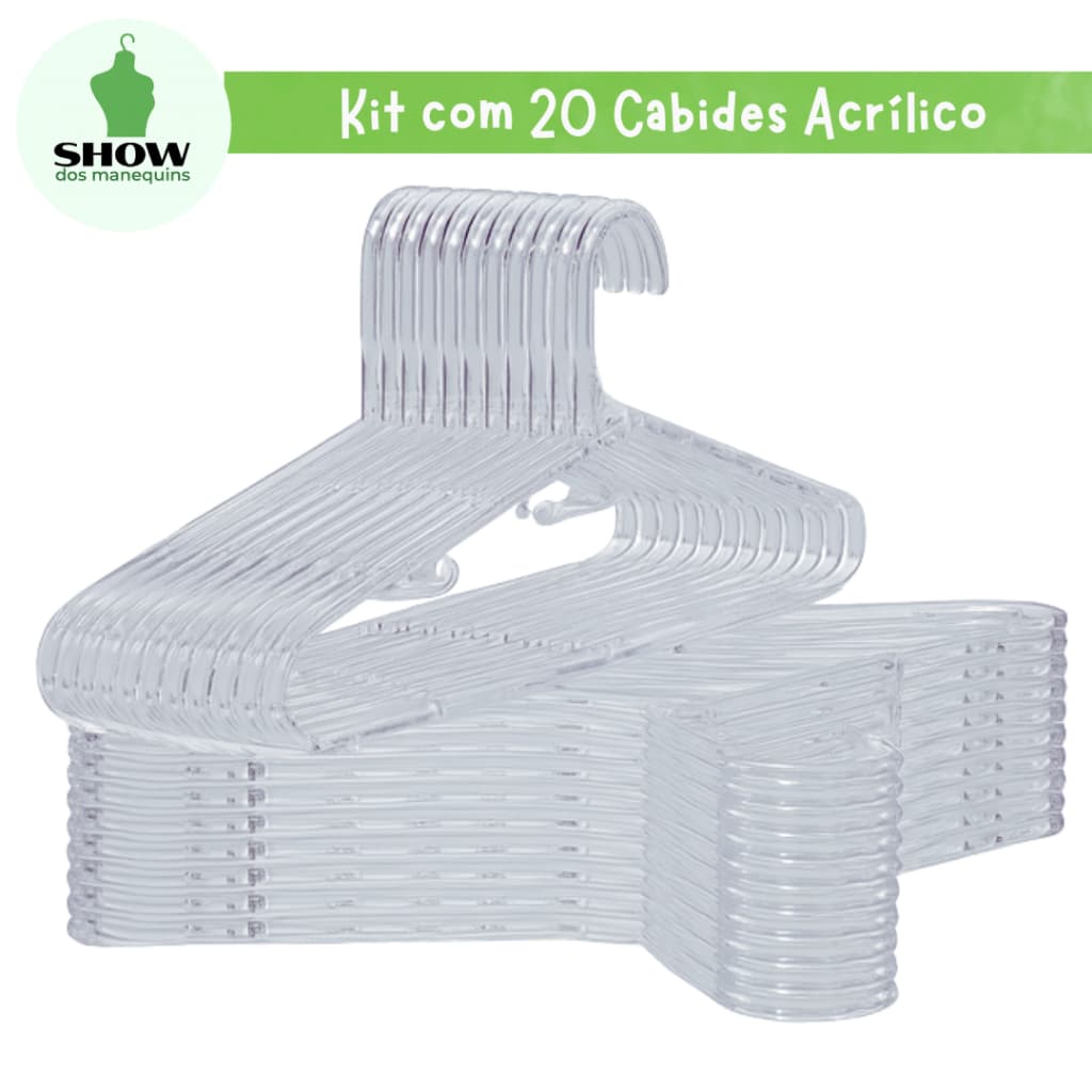 Kit com 20 Cabides Acrílicos Reforçados 8mm– Transparência e Durabilidade