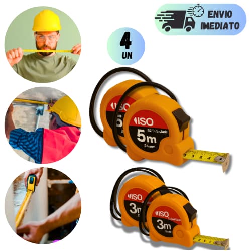 KIT 2 OU 4 TRENA MÉTRICA SQ ALTA PRECISÃO FITA DE AÇO PROFISSIONAL PARA OBRA PEDREIRO FITA METRICA