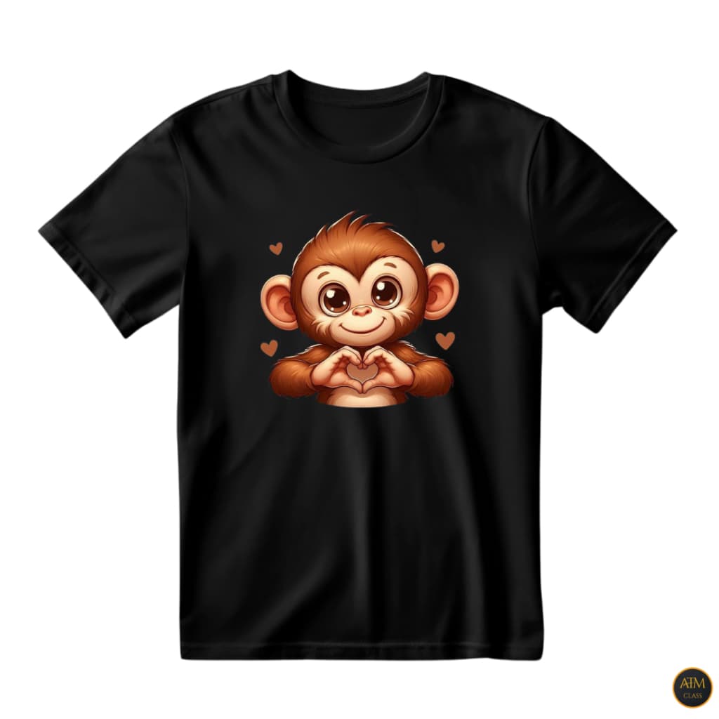 Camisa Unissex Macaco Animal Macaquinho Fofo E Meigo Fazendo Coração 100% Algodão - Envio Imediato