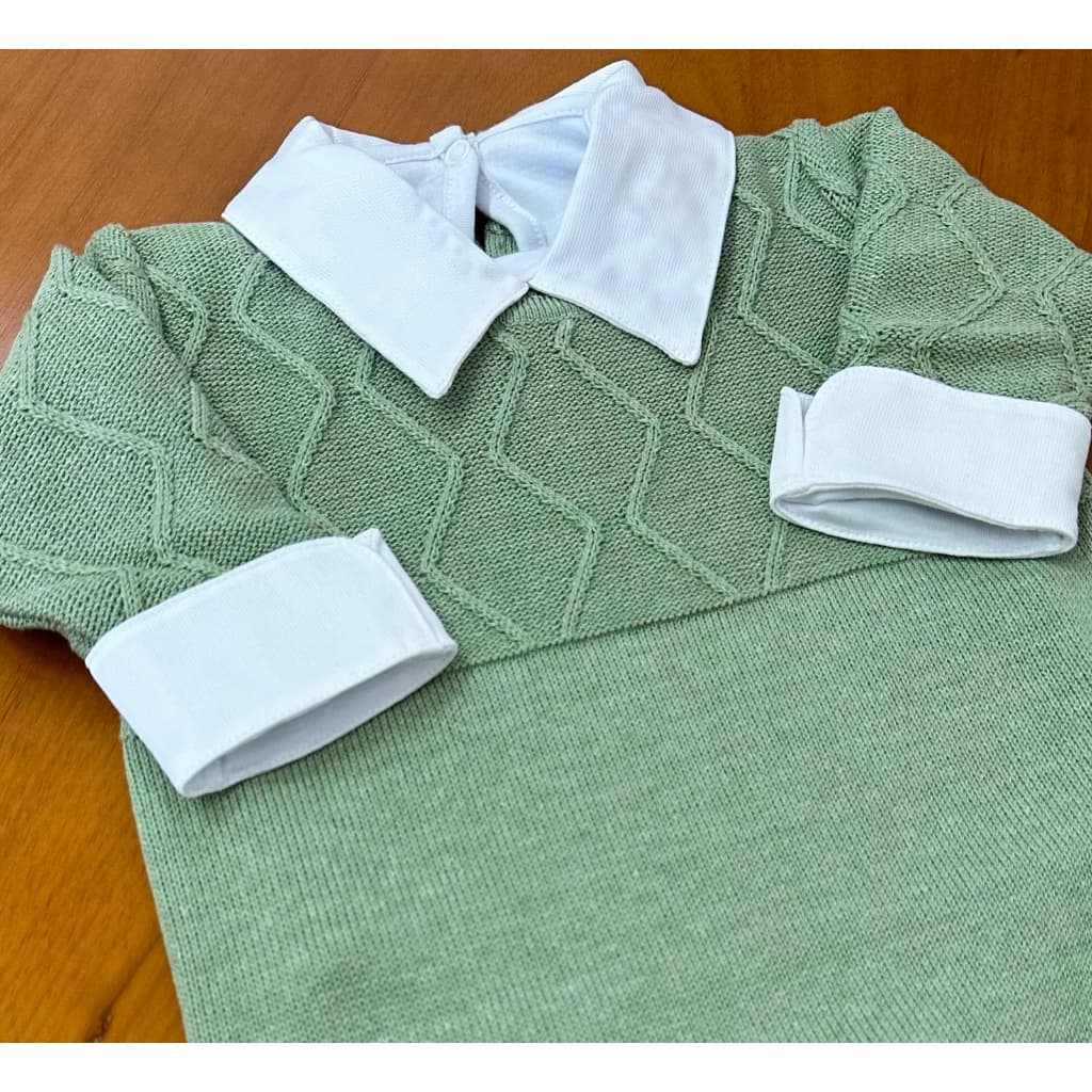 Macacão de Tricot com body branco Para Saída maternidade