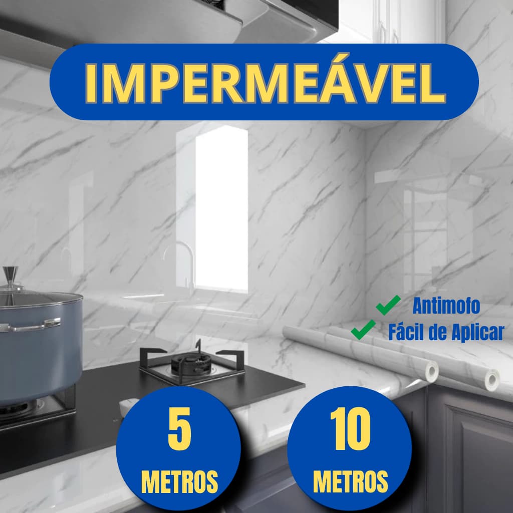 Papel Parede 5m 10 Metros Adesivo Marmore Branco Removível Fácil Aplicar Lavável Antimofo