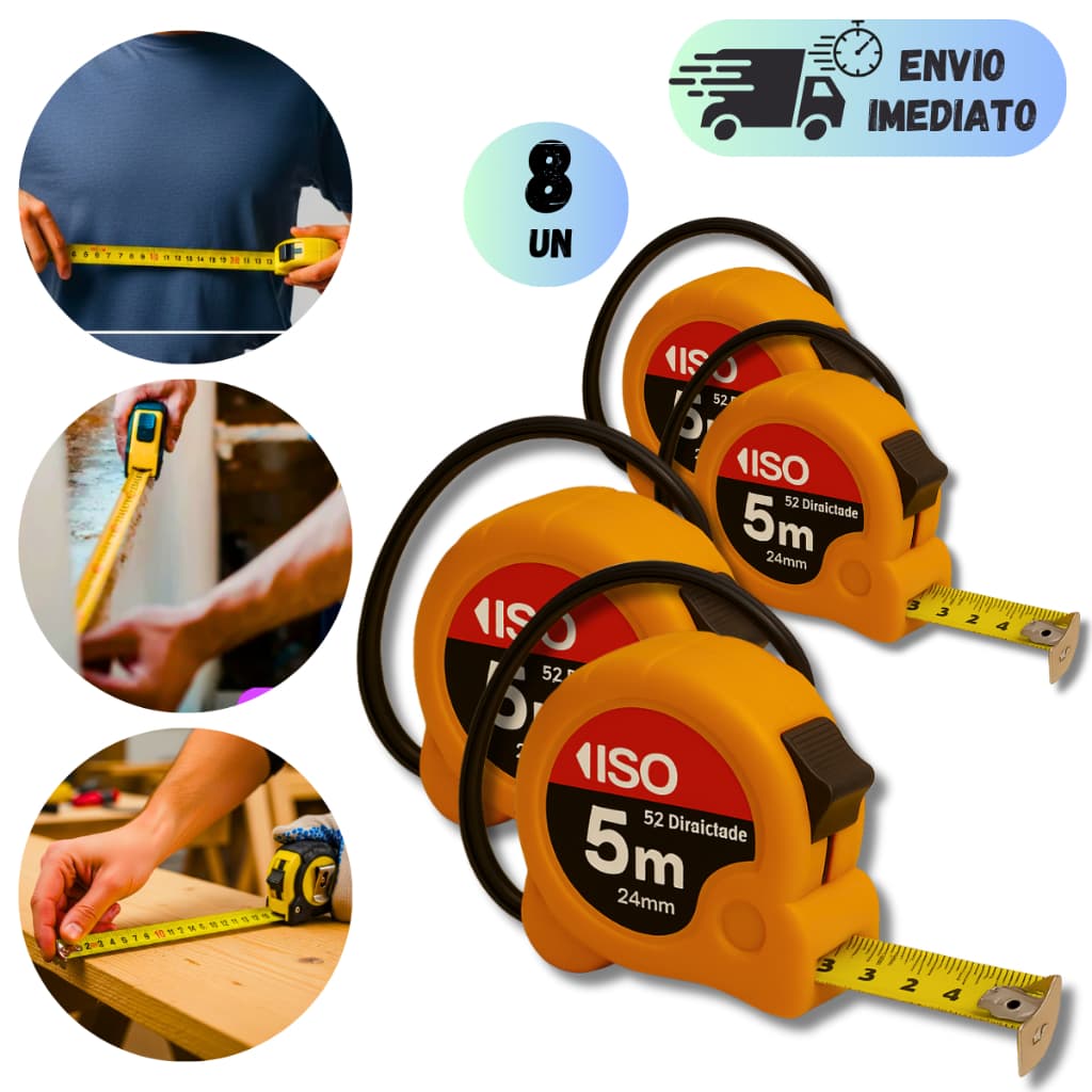 KIT 2 A 8 TRENA MÉTRICA ALTA PRECISÃO FITA DE AÇO 5 METROS PROFISSIONAL COM TRAVA FERRAMENTA