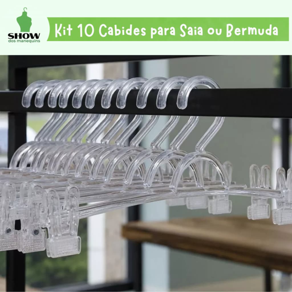 Kit 10 Cabides Premium para Saia e Bermuda – Alta Resistência