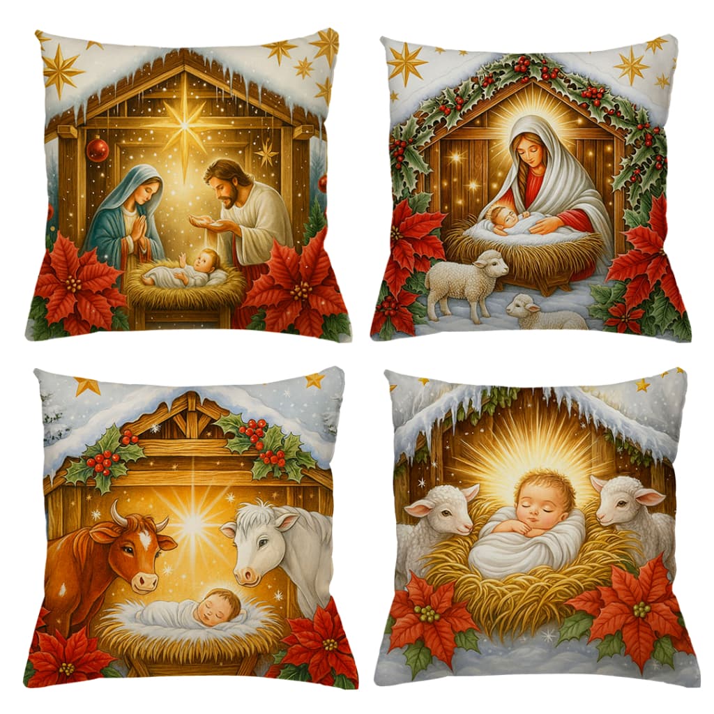 KIT 4 CAPAS DE ALMOFADAS DECORATIVAS NATAL PAPAI NOEL BONECO DE NEVE FELIZ NATAL  SUEDE TOQUE AVELUDADO  - TAMANHO 45X45