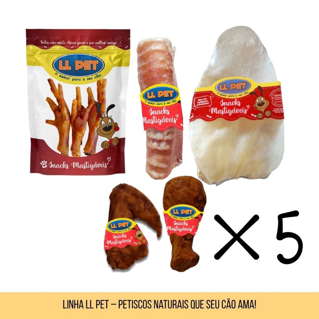 Kit LL Pet Frango Fit | Asa + Coxa + Beef Dog Galinha | Petisco Natural e Saboroso Petisco para Caes