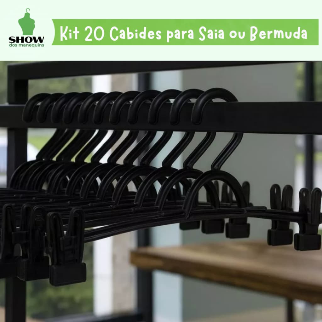 Kit com 20 Cabides Ideal para Saias, Bermudas e Shorts – Alta Resistência