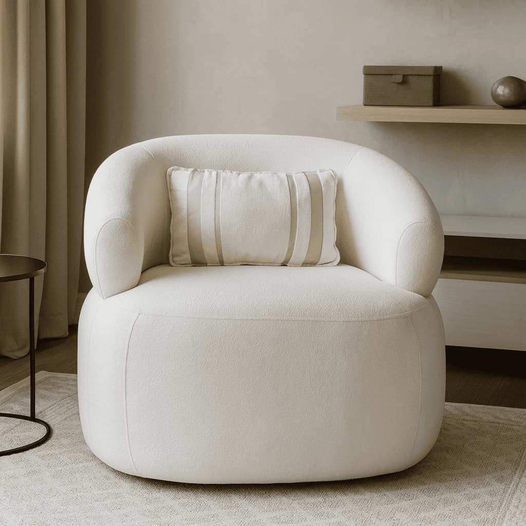 Poltrona Serena Orgânica Bouclê Off White com Almofada Sofisticada e Confortável para Sala de Estar – AV