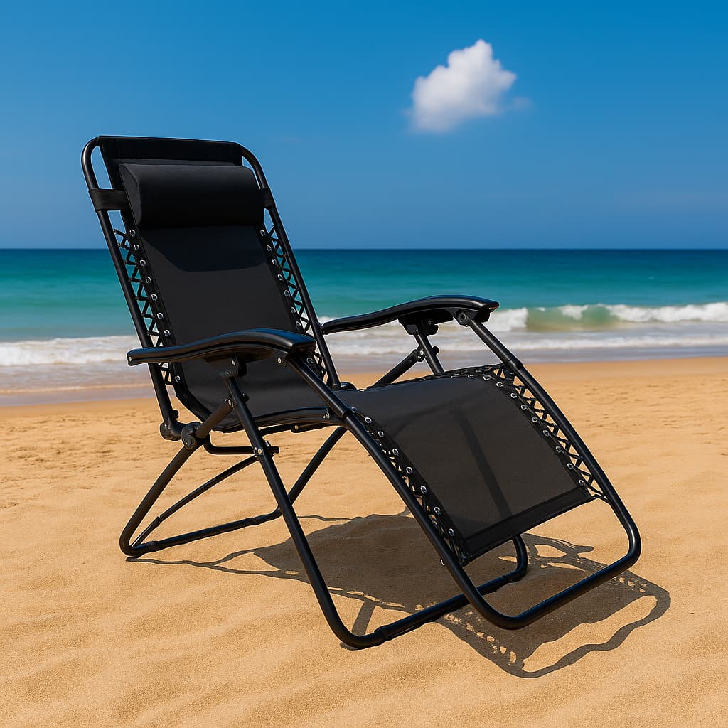 Cadeira De Praia Confortável Reclinavel Trançada 120 Kg Deitar Cor Preto PVC e Poliester