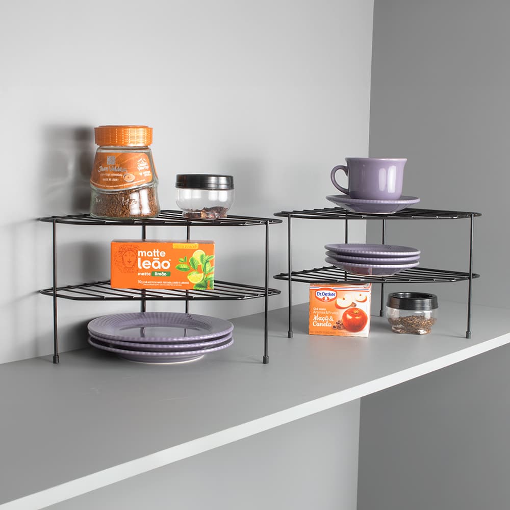 Kit Organizador em Aço de Canto Armário 2 Unid Cozinha Prateleiras Divisória de Pratos Aramado