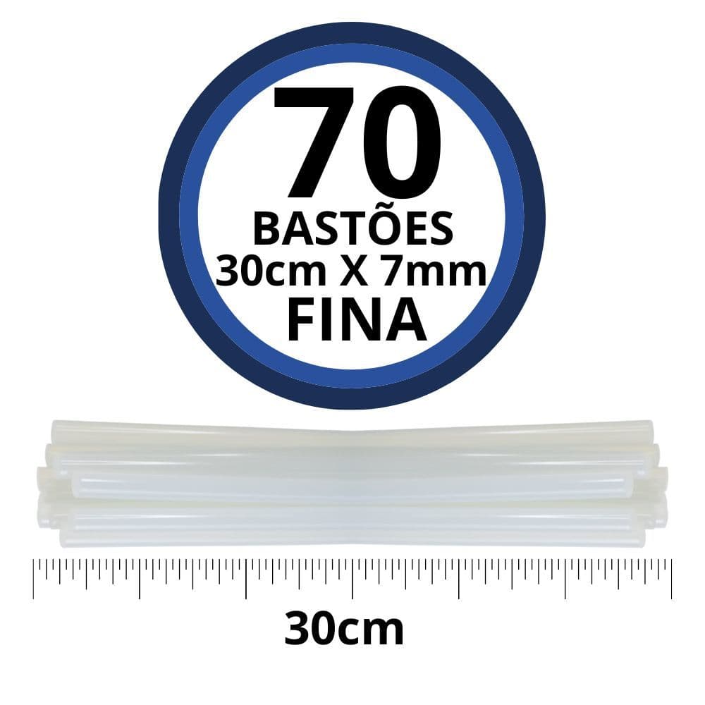 Kit 70 Bastão Cola Quente Refil Transparente Fina 7mm Pacote (escolha quantidade)