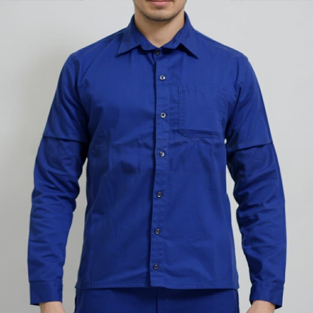 Camisa Brim Botões Abertura Frontal Reforçada Resistente Uniforme Trabalhos Pesados Obras Construção