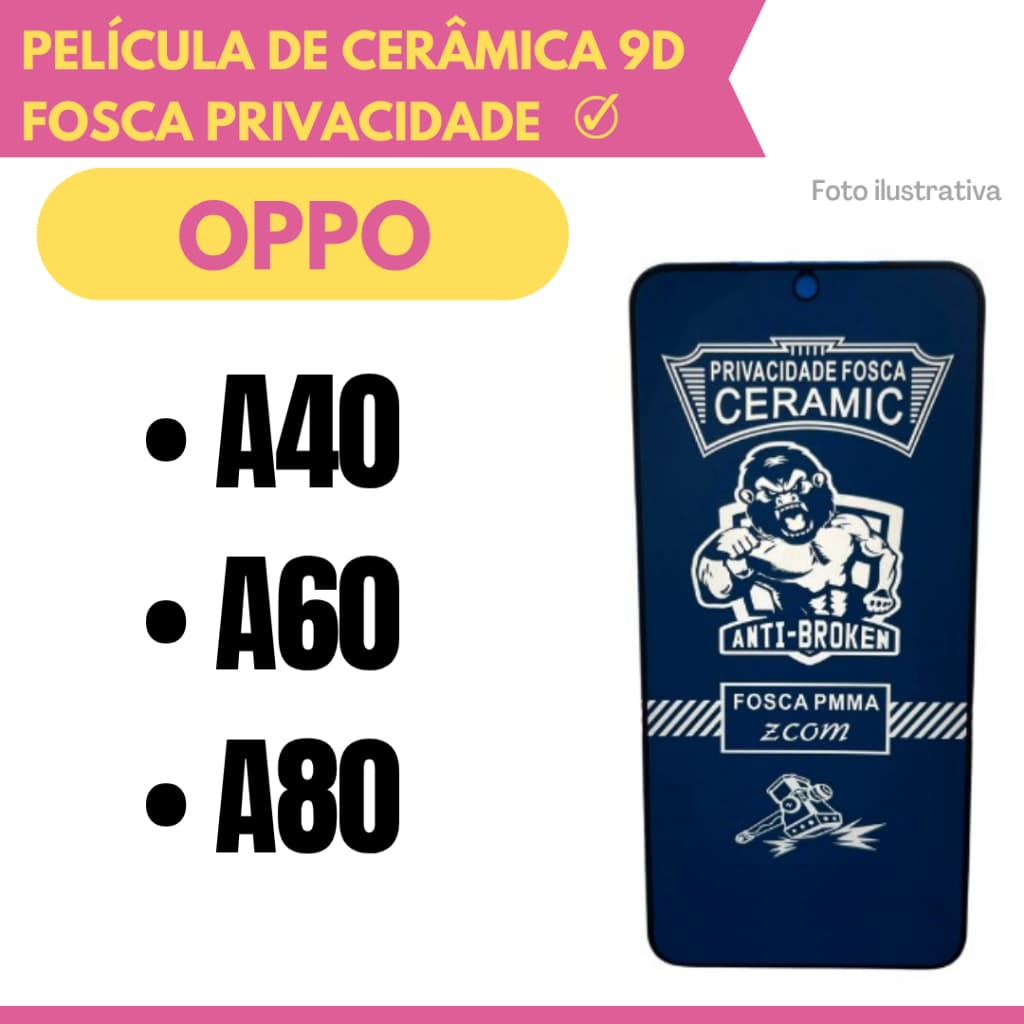 Película Cerâmica Fosca de Privacidade Flexível Para Oppo A40 / A60 / A80 / Protetor de Tela.