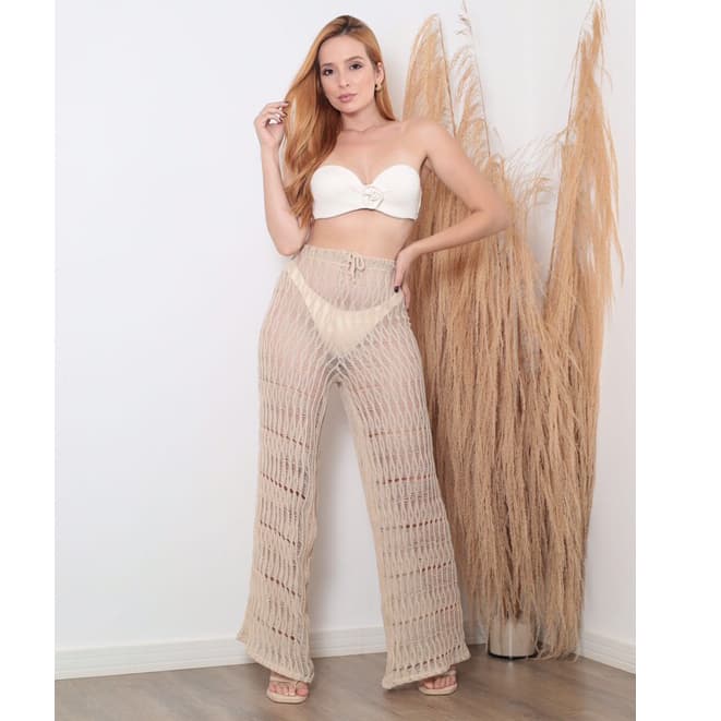 Calça Saída de Praia Feminina em Choche Tricô ,,,