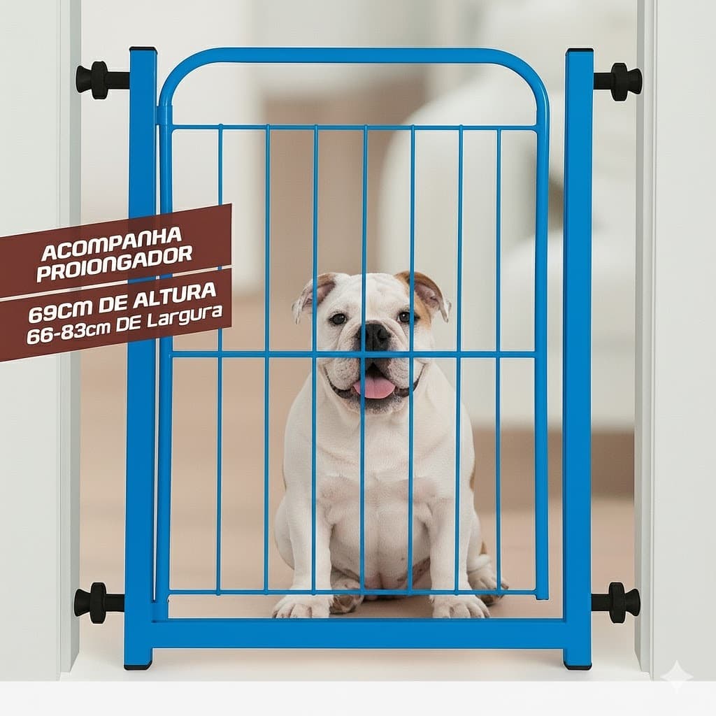 Portão na Cor Azul Pet Grade Aramado de Proteção Para Bebês Crianças e Cães Com Extensor de 10cm